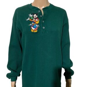 Vintage 90s Disney Store Mickey Donald Goofy Shirt Henley Thermal Long Sleeve M